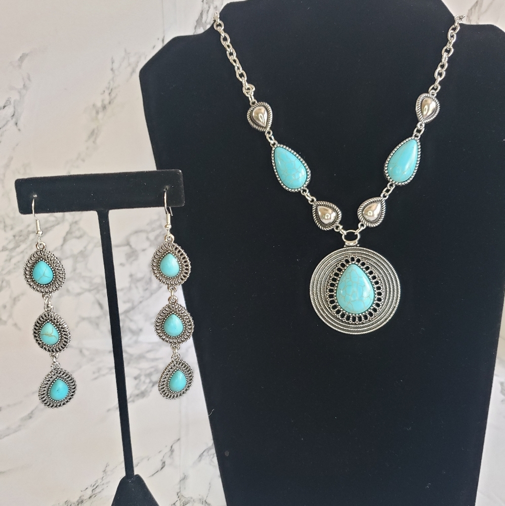 2pcs SET Silver/Blue Crackle Stone